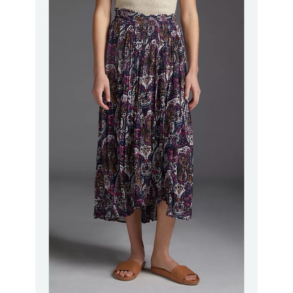 Anthropologie Debra Maxi Skirt‎ Size Large Purple Paisley Metallic Artsy Boho